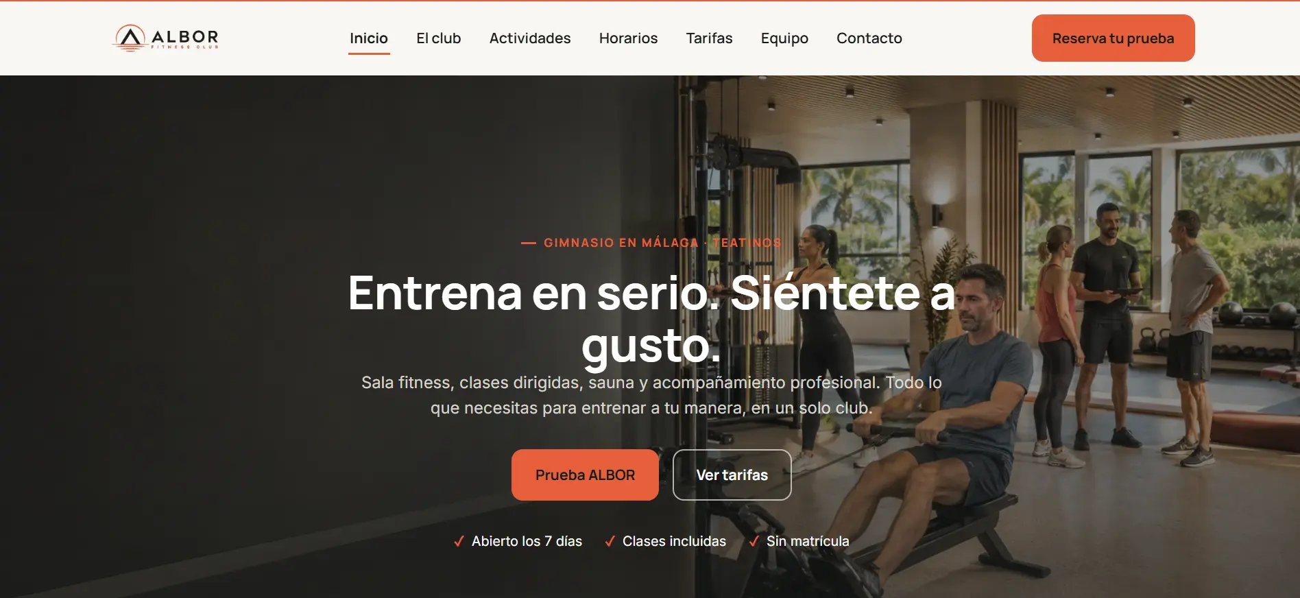Demo de gimnasio ALBOR Fitness Club en escritorio