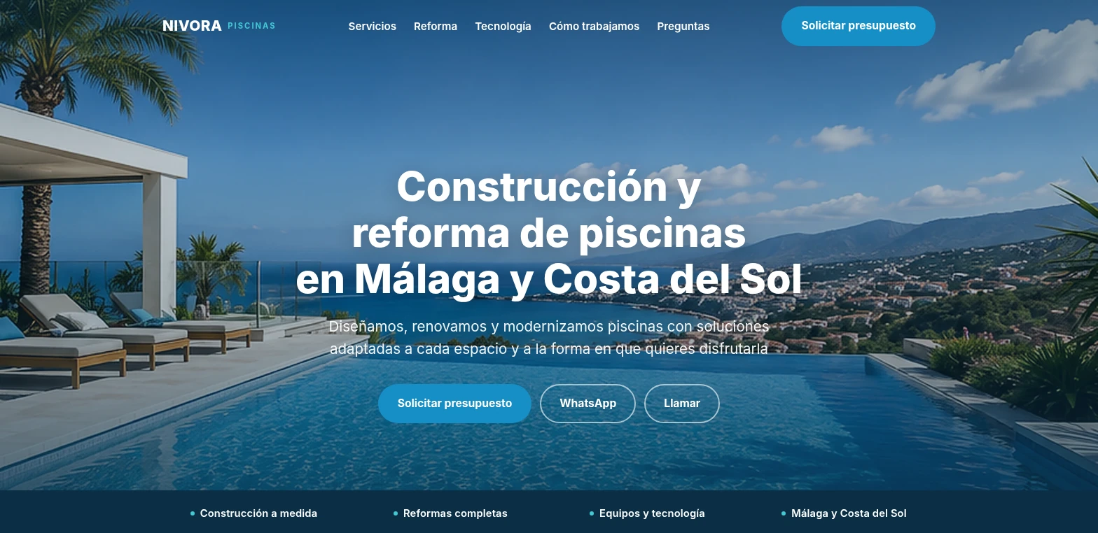 Vista de escritorio del proyecto demostrativo NIVORA PISCINAS