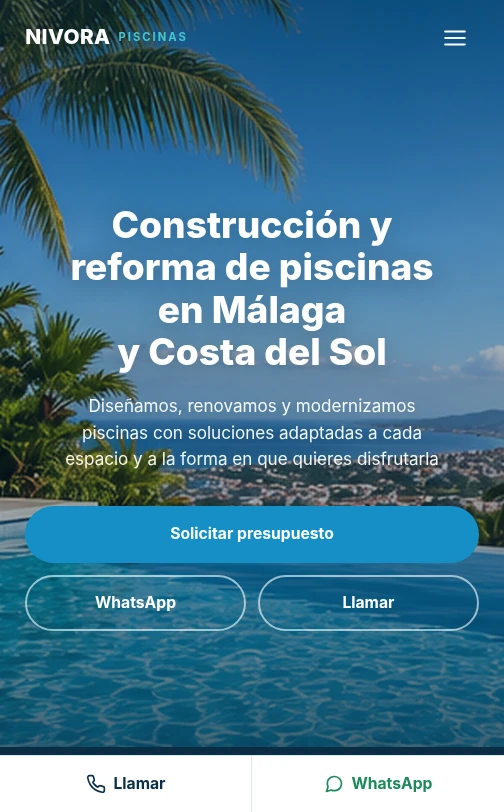 Vista móvil del proyecto demostrativo NIVORA PISCINAS