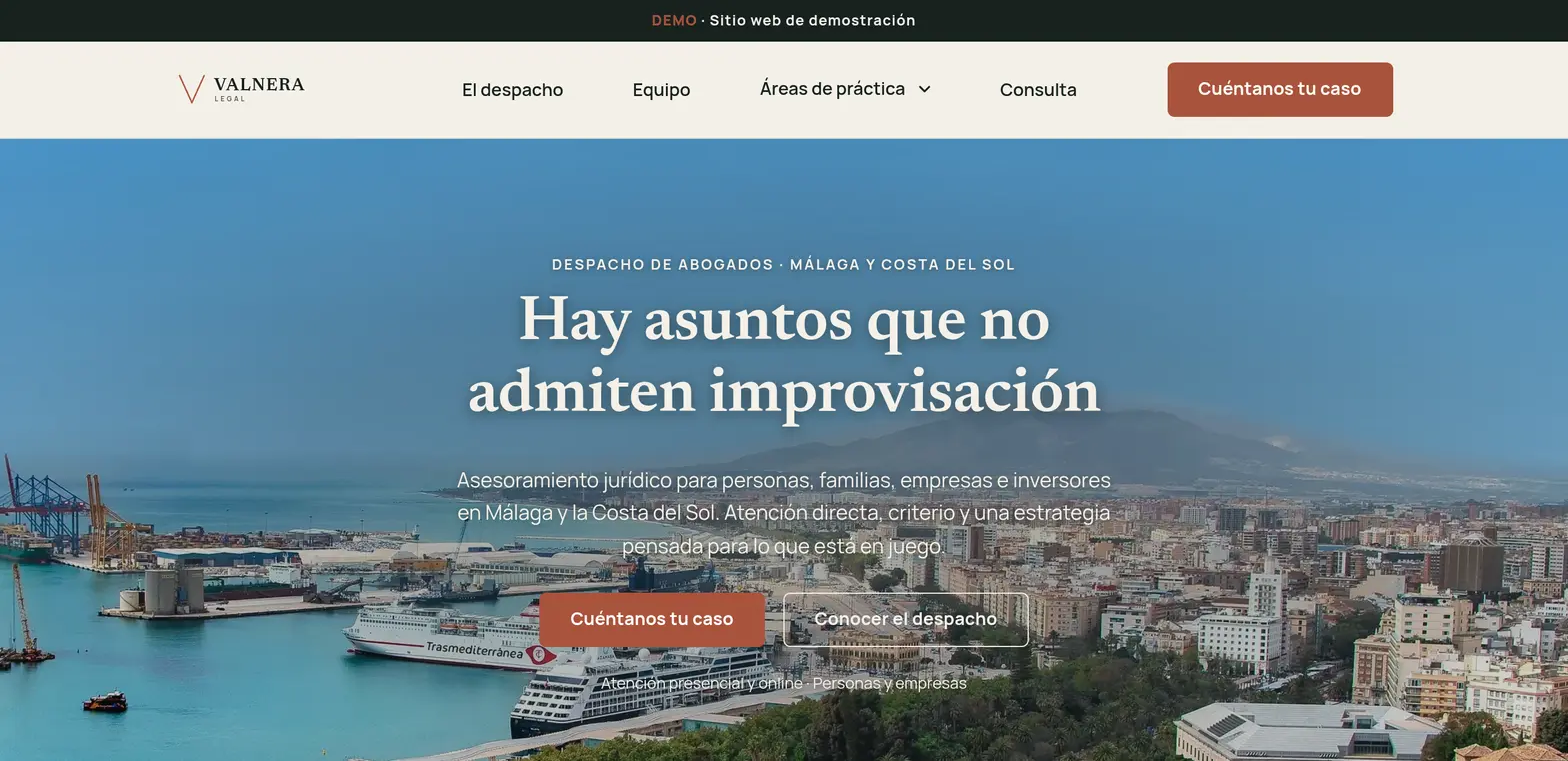 Vista de escritorio del proyecto demostrativo VALNERA LEGAL